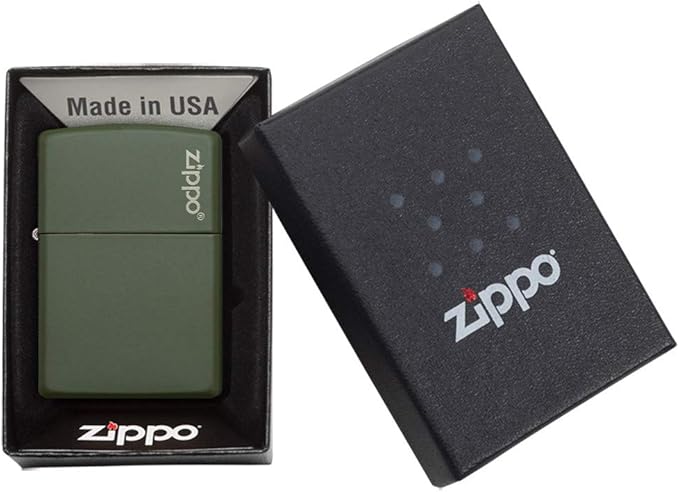 Zippo Green Matte Logo Pocket Lighter