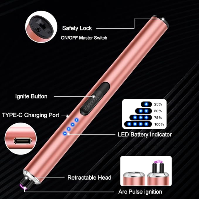 LcFun Electric Candle Lighter Rechargeable USB Lighters Flameless Plasma Arc Lighter Windproof Electronic Lighter Long Lighters for Candles, Grill, Camping, Gas Stoves