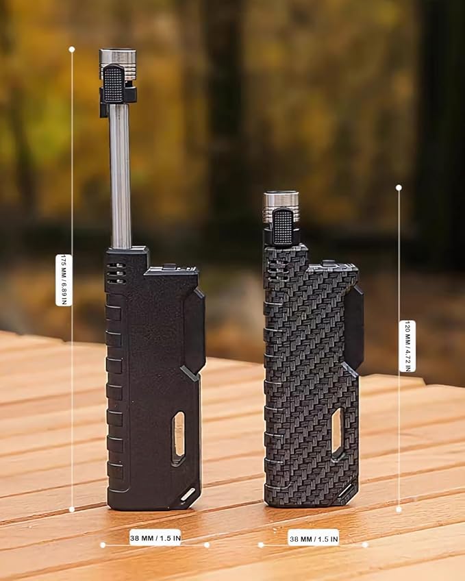 Butane Lighter Long Neck Flame Adjustable Lighter Refillable Multipurpose Windproof Lighters with Safety Lock and Visible Gas Window Lighter for Candle Fireplace Kitchen Camping Outdoor (Black)