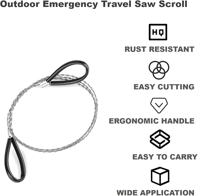 Steel Wire Saw Scroll, Outdoor Emergency Travel Saw Scroll 31.5 Inch Steel Wire Scroll, Emergency Travel Camping Survival Tool