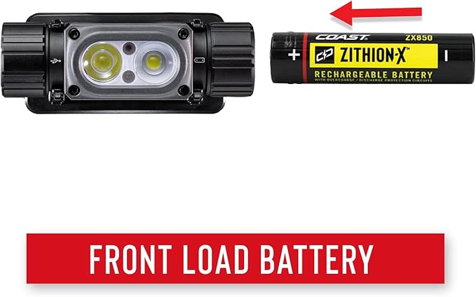 COAST WPH34R 2000 Lumen Waterproof Ultra Bright IP68 USB Rechargeable-Dual Power Headlamp, 6 Modes with Spot and Flood Beams, Black/Grey