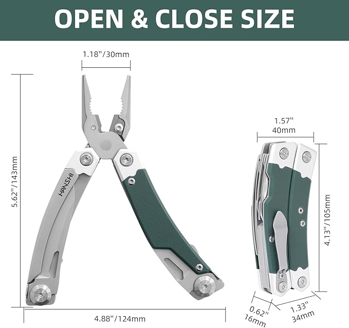 G10 Handle Multitool Pliers with YG10 Tungsten Steel Replaceable Wire Cutters 12 in 1 Multi Tool Pocket Knife with Safety Lock,Saw,Bottel Opener for Camping,Survival with Nylon Sheath (green)