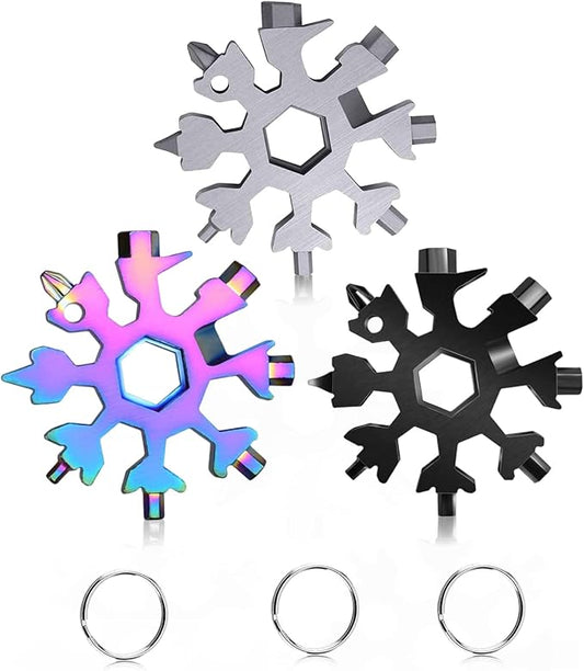 WIQUE 3 Packs Snowflake Multi Tool,18 in 1 Snowflake Multitool,Snowflake Wrench/Bottle Opener/Screwdriver Kit,for Men Christmas Gifts