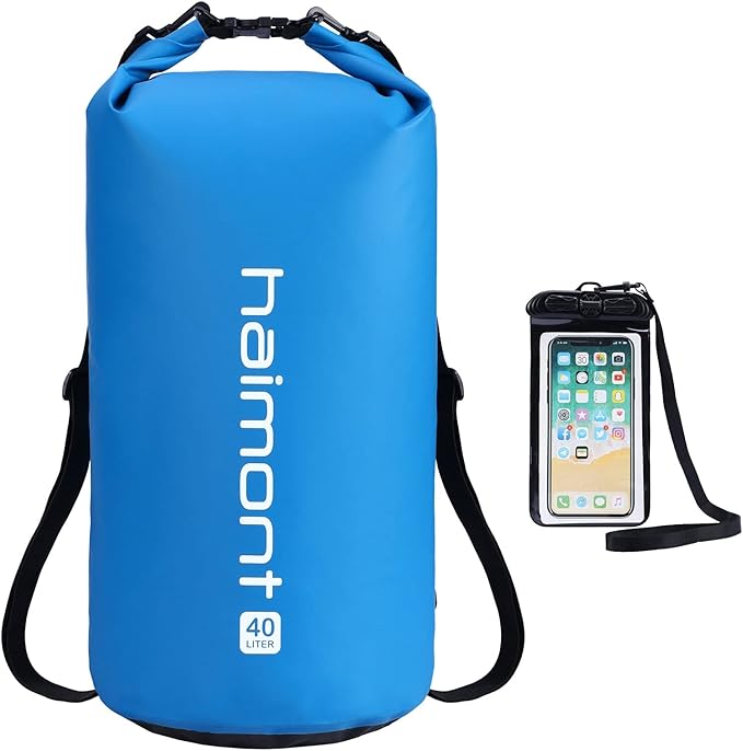 Haimont Waterproof Dry Bag Floating Dry Sack Roll Top Drybag Backpack for Kayaking, Rafting, Boating, Fishing with IPX8 Waterproof Phone Case, Blue, 40L