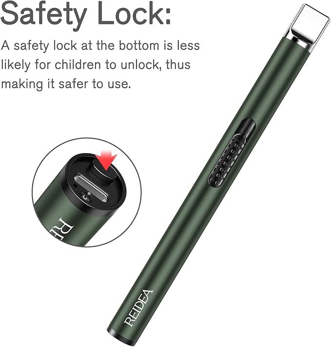 REIDEA Lighter S4 Electric Candle Lighter USB Rechargeable with Safety Switch, Flameless Portable Fast Heat Windproof Plasma Lighters, Perfect for Home Cooking BBQ Camping Fireworks, Pine Green