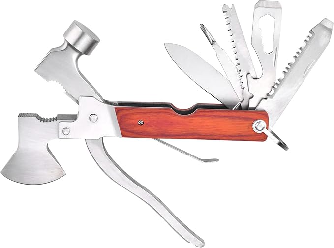 Multitool Camping Gear 12 in 1 Mini Hammer Survival Tool for Men Multipurpose Tool for Home, Camping Equipment,Work, Hammer, Pliers, Survival Knife (Axe)