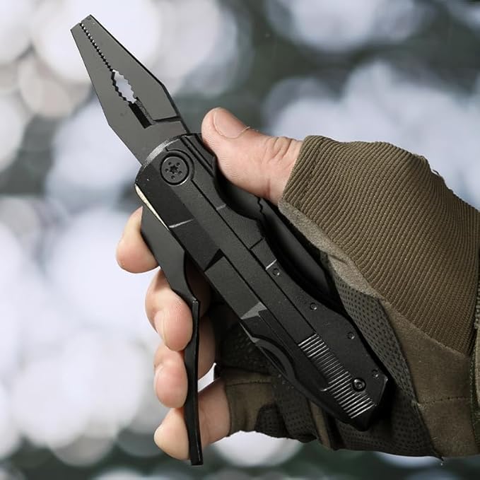Small Pocket Knife with Pliers and Multitool - Stainless Steel Pocket Knife Set for Men - Perfect Camping and Survival Tool, Black