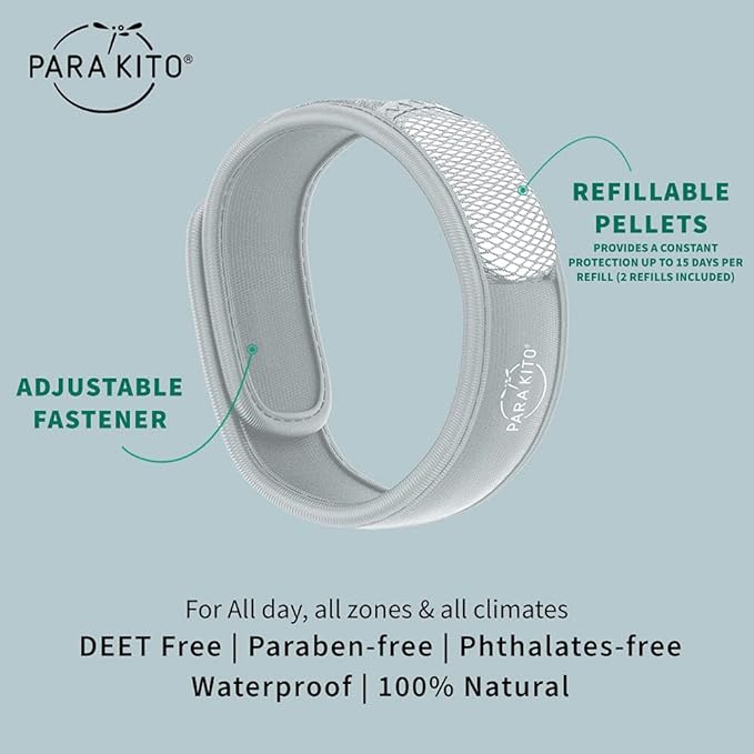 PARA'KITO Mosquito Insect & Bug Protection Wristband - Mosquito Stickers, Bug Spray Alternative Essentials for Beach, Camping, Desert Hiking, Christmas Bonfires - Natural Essential Oils (Smokey Grey)