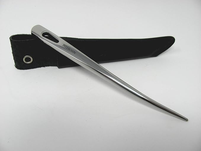 🐋 Myerchin Knives Professional ⛵ Quality Solid Stainless Steel Marlin Spike A009 & Leather Sheath & Leather Lanyard Strap