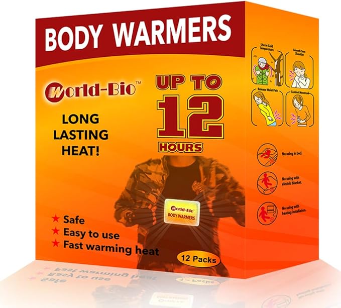 World-BIO Body Warmers for Cold Weather, Heat Warmer Patch Disposable with Adhesive Backing Gives Hours Warm - 5/10/12/17/20/32/40 Packs, Foot Warmer & Hand Warmers Long Lasting Safe Natural Odorless