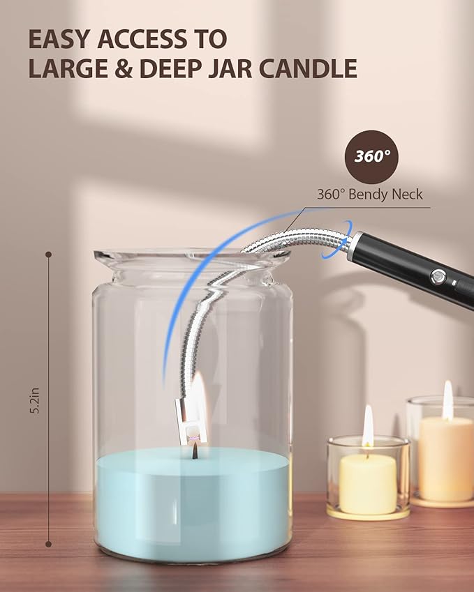 RONXS Candle Lighters, Long Electric Lighter Rechargeable Type C Lighter with LED Battery Display, Flexible Neck Plasma Arc Lighter for Fireworks Gas Stove BBQ