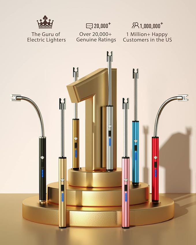 RONXS Candle Lighters, Long Electric Lighter Rechargeable USB Lighter with LED Battery Display, Flexible Neck Plasma Arc Lighter for Fireworks Gas Stove BBQ