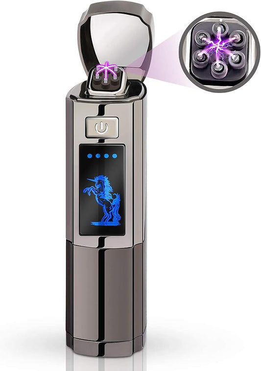 Triple Arc Lighter Plasma Lighter Windproof Lighter Rechargeable Electric Lighter Survival Lighter with LED Battery Indicator for Fire Outdoors Adventure Camping Hiking