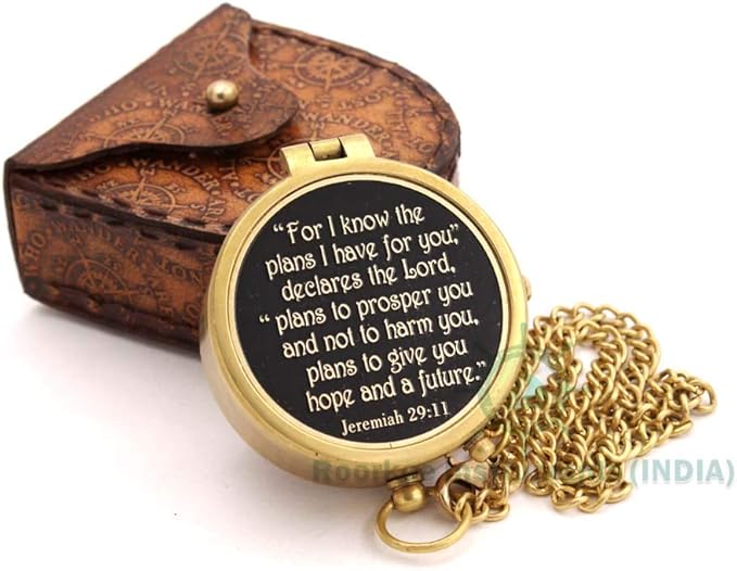 For I Know The Plans I Have For You, Jeremiah 29:11, Solid Brass Directional Engraved Compass, Baptism Gifts for Boys Girls, First Communion, Christian Gifts for Men, First Confirmation Gifts for Boys