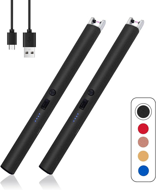 2 PCS Candle Lighter,Windproof Flameless Electric Lighter with LED Power Display & Safety Switch, Upgraded Plasma USB Rechargeable Lighter for Birthday Camping BBQ (Black)