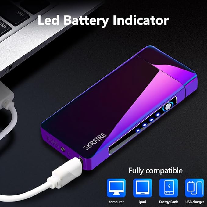 SKRFIRE Electronic Lighter USB Lighters Rechargeable Electric Lighter Plasma Arc Big Flame Cool Lighter with Beautiful Gift Box as Creative Gift (Colour)