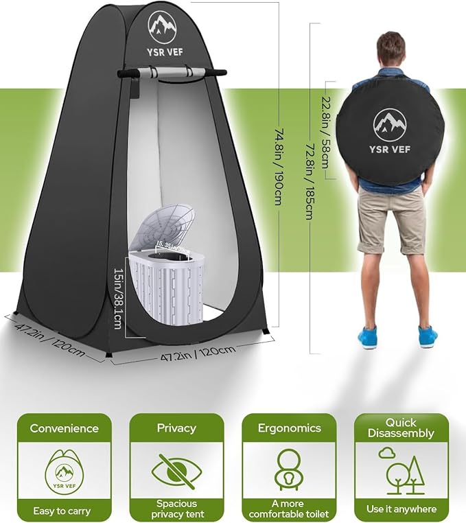 Camping Toilet with Pop-Up Privacy Tent and Liquid Waste Gel, Portable Toilet for Camping with Large Tent, Ergonomic Potty Provides Enhanced Comfort, Suitable for All Ages