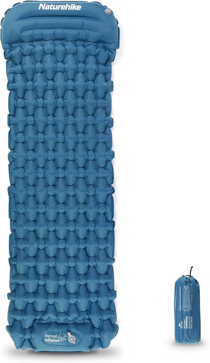 Naturehike Camping Sleeping Pad, Ultralight Inflatable Sleeping Mat with Pillow Built-in Pump, 2.6 Inch Lightweight Air Mattress for Backpacking, Hiking, Traveling, Blue