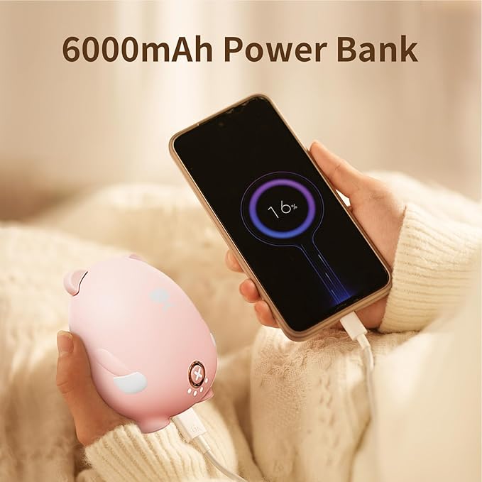 Hand Warmers Rechargeable, 6000mAh Electric Handwarmers Reusable with Power Bank, Portable Hand Heater Fast Warming Up to 131℉, Pocket Warmers for Indoor, Camping, Hunting, Women Mens Gifts