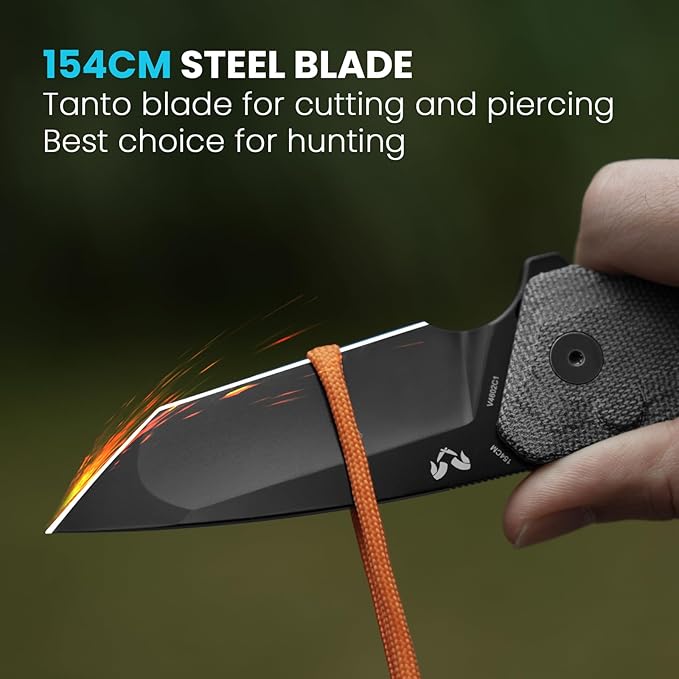 Kizer Mad Tanto Pocket Knife, Black 154CM Steel Folding Knife for Men Women, Tactical Hunting Knives with Micarta Handle, Small Survival Knife, Portable EDC Self Defense Knife, V4602C1