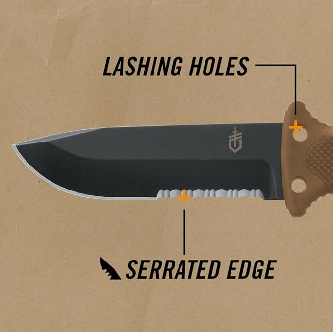 Gerber Gear LMF II Infantry Knife - 10" Partially Serrated Fixed Blade Knife and Sheath - Survival Gear and Equipment - Coyote Brown