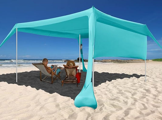 Beach Canopy Tent Shade with Sidewalls 10x10FT, 6.6FT Tall, UPF50+ Sun Shelter, Windproof & Water Resistant, Includes Guylines Sand Shovel Stability Poles, Easy Up for Beach Outdoor Camping Backyard