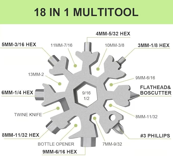 Gifts for Men, FODARSAI 18-in-1 Snowflake Multitool, Stocking Stuffers for Men, Cool Camping Tool Gadgets for Men, Unique Gifts for Dad, Husband, Boyfriend (Silver)