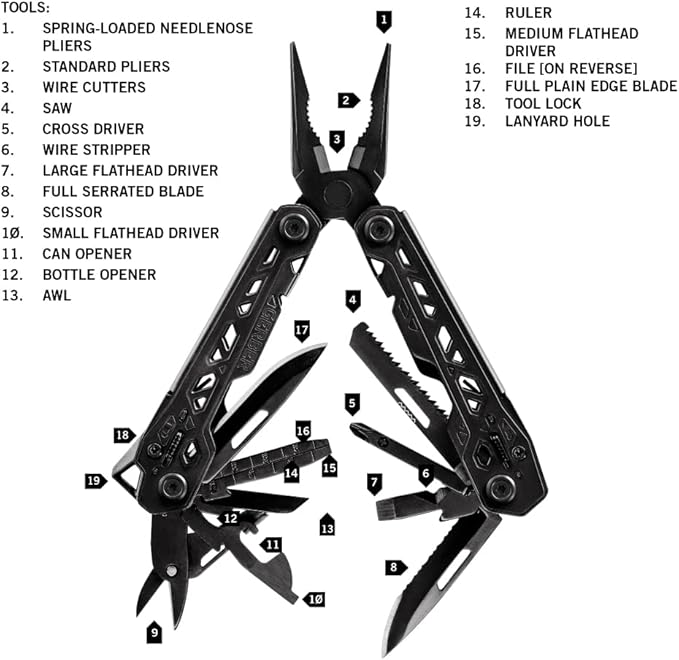 Gerber Gear Truss 17-in-1 Needle Nose Pliers Multi-tool with MOLLE Sheath - Multi-Plier, Pocket Knife, Serrated Blade, Screwdriver, Bottle Opener - EDC Gear and Equipment - Black