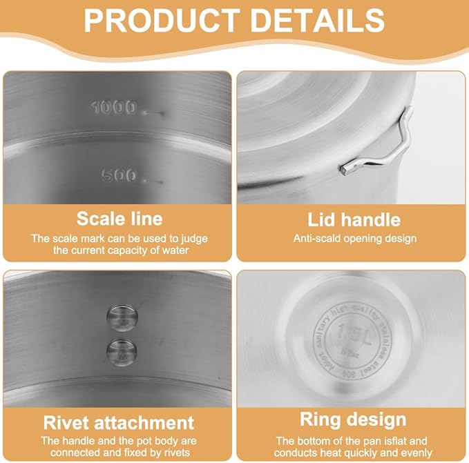 Stainless Steel Camping Cook Pot with Lid and Folding Handle Camping Cookware 1.5L Large Capacity Bento Pot for Camping, Hiking, Picnic