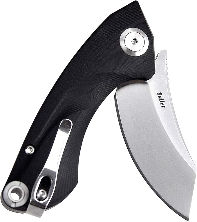 Harnds Ballet Folding Knife with Sandvik 14C28N Blade Camping Pocket Knife with Deep Carry Pocket Clip G10 Handle Flipper Open Liner Lock EDC (black)