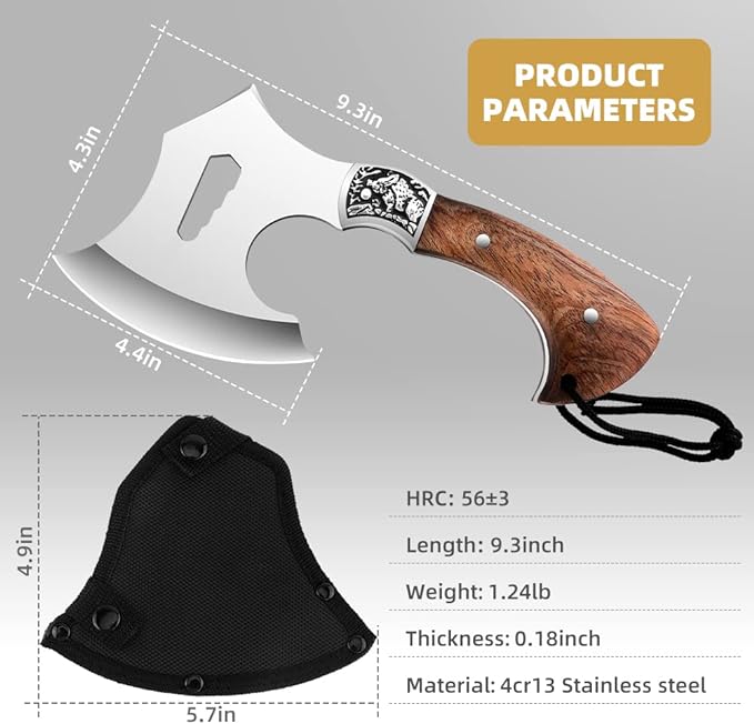 Camping Hatchet Camping Axe Forged High Carbon Steel for Meat Cleaver Axe Outdoor Splitting Wood Great for Axe Throwing, Camping, Survival, Outdoors and Chopping (719)