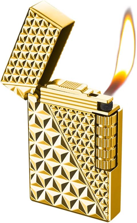 Lighters Soft Flame Lighter Traditional Flame Cigar Lighter with Adjustable Flame Dial Vertical Ignition Roller Good for Gift Outdoor Camping Hiking Fishing Grill Adventure Candle (Gold02)