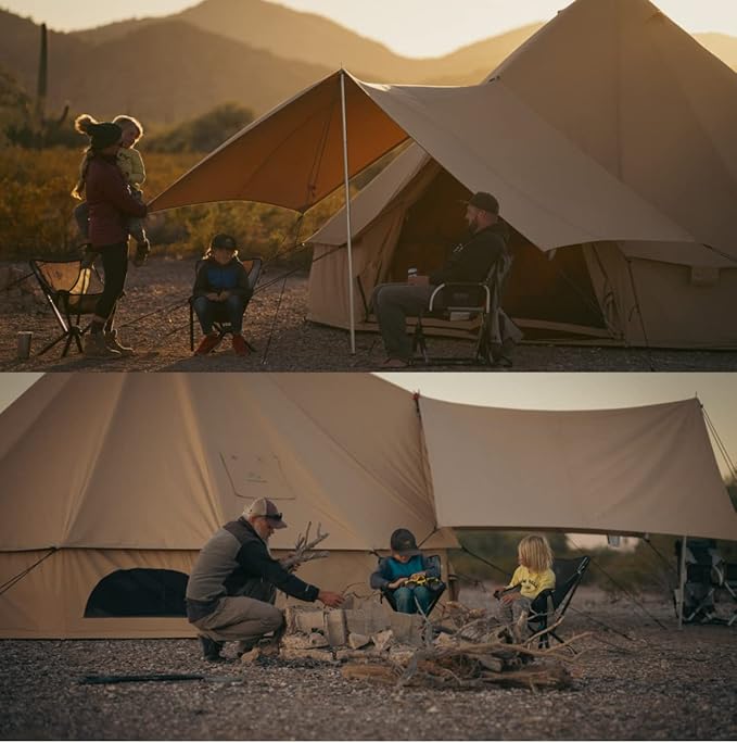 WHITEDUCK 10 Person 3 Season Tent Awning - Brown Cotton Canvas - Rectangular - Free Standing - Water Resistant - Perfect for Camping & Hiking