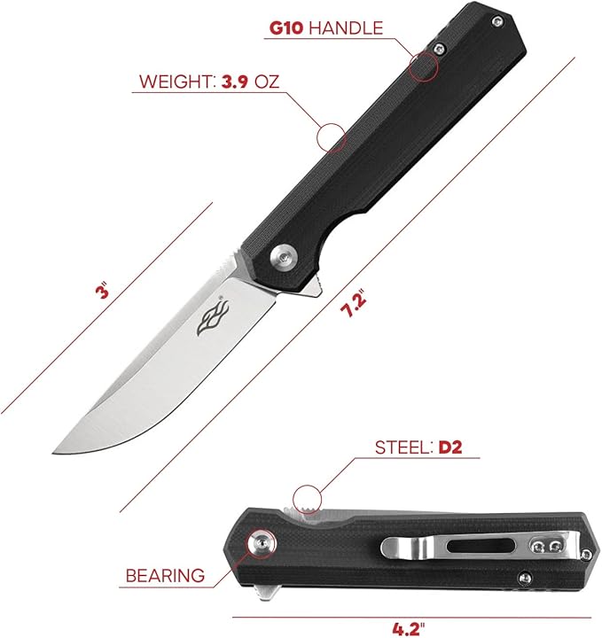 Firebird GANZO FH11S-GB Pocket Folding Knife D2 Steel Blade G10 Anti-Slip Handle with Clip Hunting Fishing Camping Gear Outdoor Folder EDC Pocket Knife (Green)