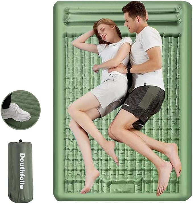 Double Camping Mat, 12cm Thicken Inflatable Double Camping Sleeping Pad for 2 Person Sleeping Mat with Built-in Foot Pump and Pillows for Backpacking,Hiking,Tent,Traveling