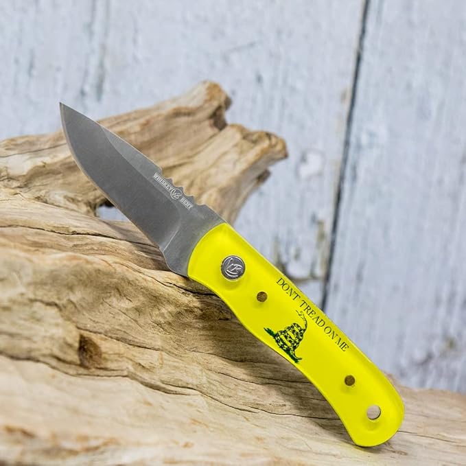 WHISKEY BENT HAT CO. Skinner 440 Steel Fixed Blade Knife w/Leather Sheath (Don't Tread)