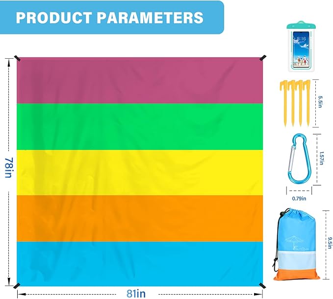 Beach Blanket Oversized Extra Large 78" X 81",Waterproof Sandproof Beach Blanket 1-7 Adults Lightweight Durable for Travel Camping Hiking Picnic