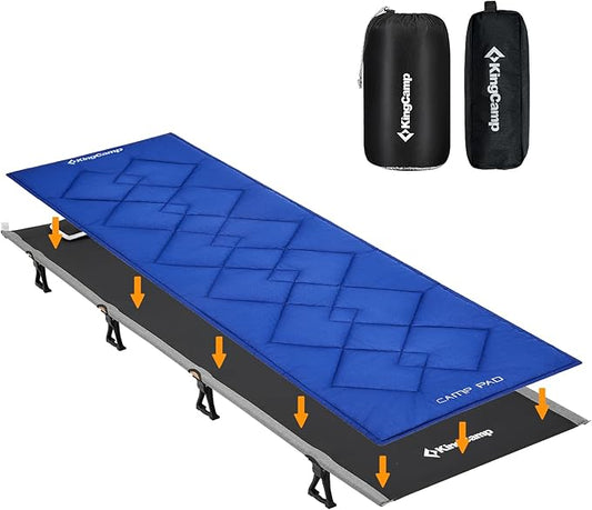 KingCamp Folding Camping Cots, Foldable 265lbs Heavy Duty Portable Ultralight Lightweight Sleeping Bed with Mattress Pad Pillow for Adults Outdoor Backpacking Travel Hiking, Black
