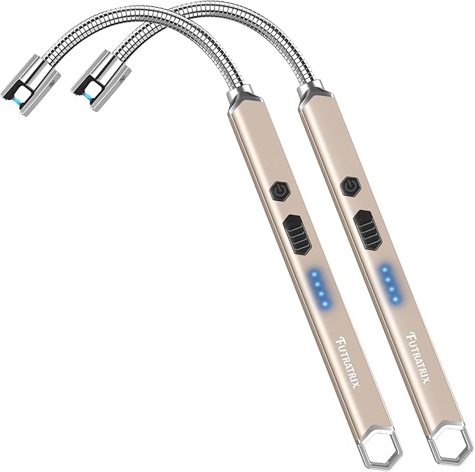 Electronic Candle Lighter Arc Windproof Flameless USB Rechargeable Electric Lighter (2 Pack - Champagne Gold)