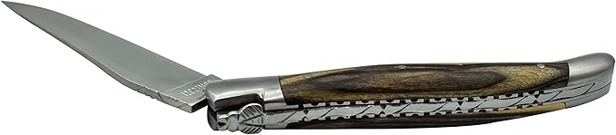 Laguiole en Aubrac Handmade Luxury Double Plated Folding Pocket Knife, 4.8-in (12cm), Royal Ebony Wood Handle, Hand Forged Bee, Stainless Steel Matte Bolsters