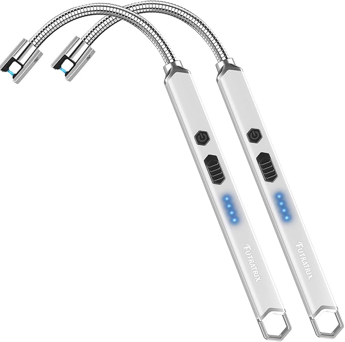 Electronic Candle Lighter Arc Windproof Flameless USB Rechargeable Electric Lighter (2 Pack - White)