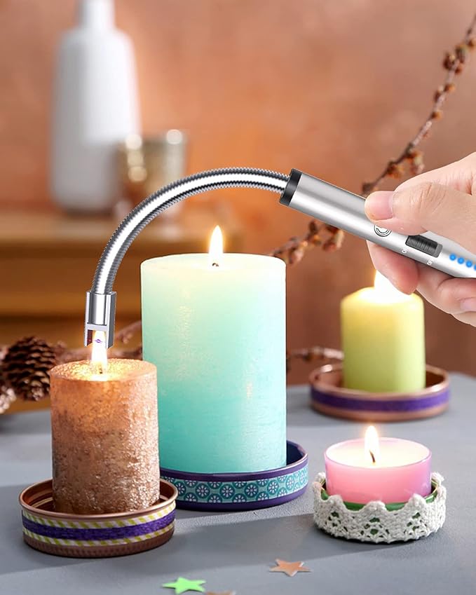 VEHHE USB Lighter, Rechargeable Arc Candle Lighter with LED Battery Display Flexible Neck Lighters Long for Grill Candles Gas Stoves Camping Barbecue