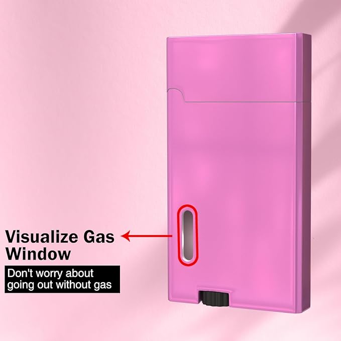 Pink Cute Girl Cool,Butane Jet Torch Lighter,Refillable Windproof Flame Torch Lighters,Adjustable,Long,BBQ Candles Camping (No Gas)