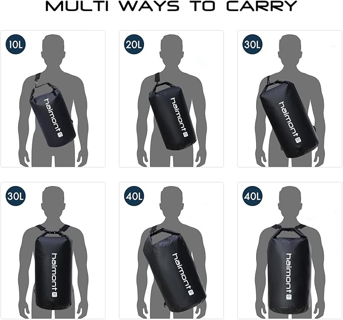 Haimont Waterproof Dry Bag Floating Dry Sack Roll Top Drybag Backpack for Kayaking, Rafting, Boating, Fishing with IPX8 Waterproof Phone Case, Black, 40L