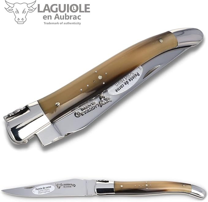 Laguiole en Aubrac Handmade Knife 12 cm L0212PCIF Horn tip Handle, Blade and bolsters Stainless Steel