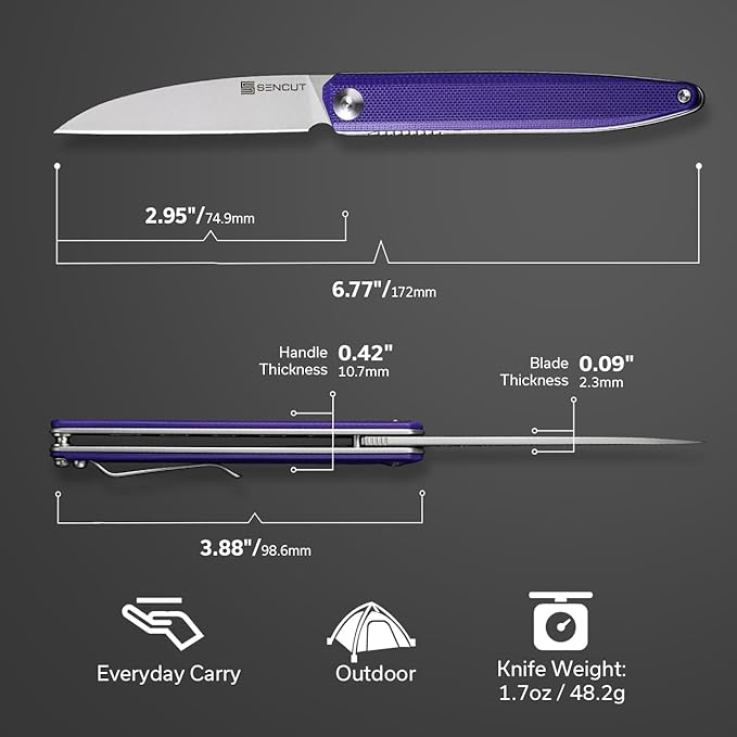 SENCUT Small Pocket Knife for Men, Front Flipper knife for EDC, Jubil Folding Knives with 2.95 inches D2 blade, G10 Handle with Liner Lock, Slim Gentleman’s knives for Gift (Purple)