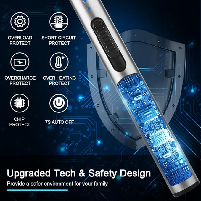 ARECTECH Electric Candle Lighter Rechargeable Lighter Arc Plasma Lighters for Candle Kitchen Camping Christmas Type-C Silver