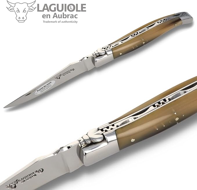 Laguiole en Aubrac Handmade Knife 12 cm L0212PCIF Horn tip Handle, Blade and bolsters Stainless Steel
