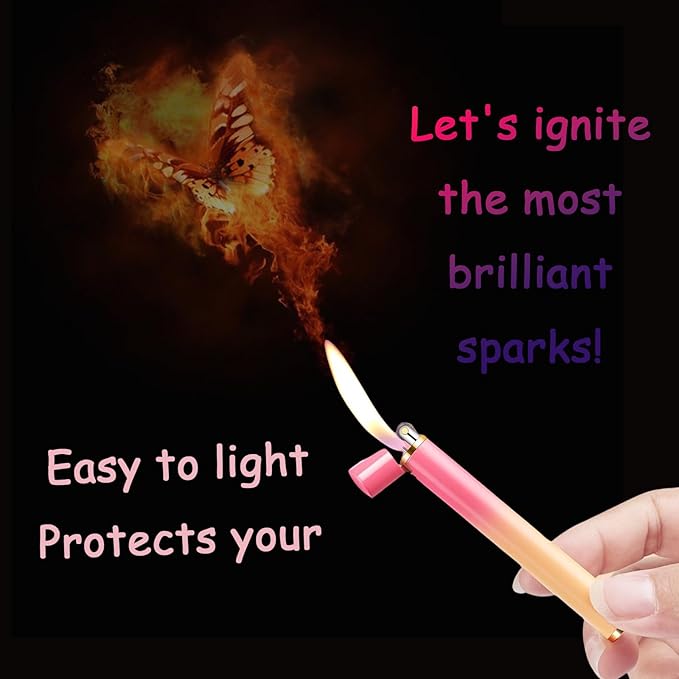 Unique & Cute Pink Gradient Strip Butane Lighter, Creative Wheel Lighter, Inflatable & Adjustable, Suitable for Fireplace Candles Camping Barbecue, Ladies Gift (No Gas) (White)
