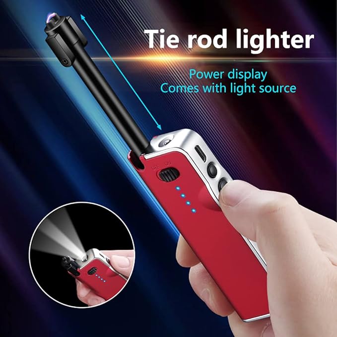 YOZWOO Electronic Candle Lighter Rechargeable USB Lighter Plasma Arc Lighters Long No Butane Lighter Flameless Lighter with LED Battery Indicator Retractable Design for Candles, Cooking, BBQ (Red)